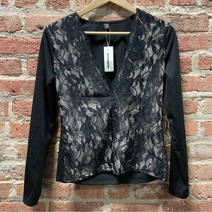 CBR blouse NWT Lace overlay black long sleeve M